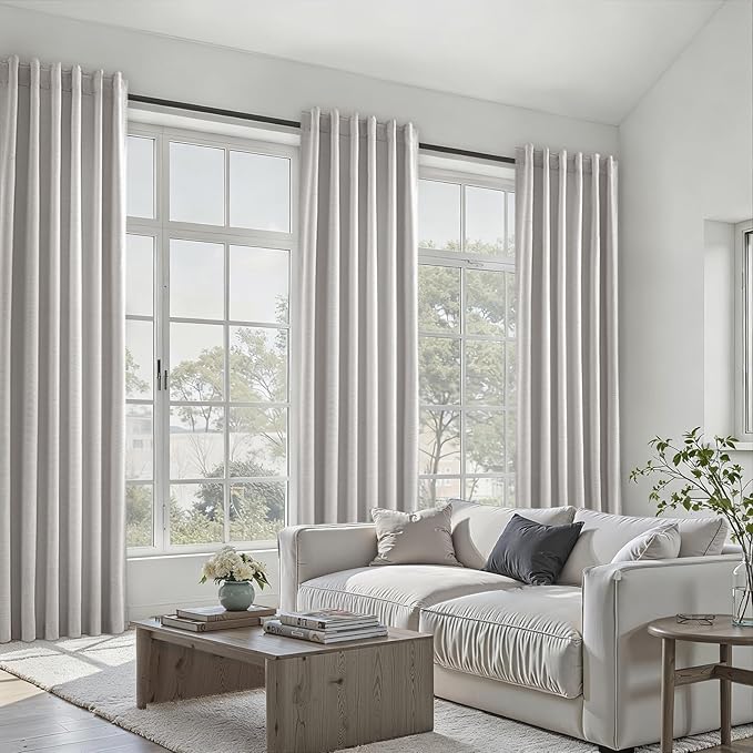 Topfinel 84 Inch Longth 40 Inch Wide 100% Blackout Linen Curtains 2 Panels Set for Bedroom Back Tab Rod Pocket Pleated Thermal Insulated Energy Efficient Grey Beige (40" W x 84" L 2 Panels)