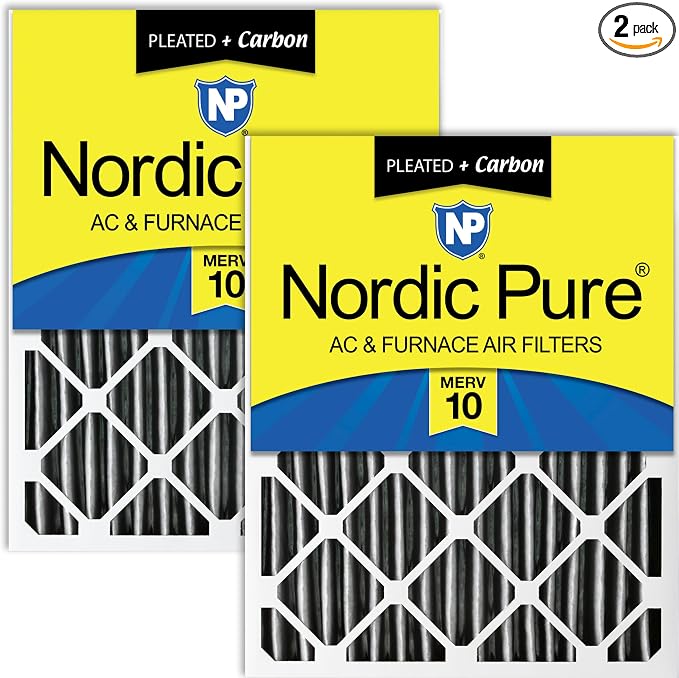 Nordic Pure 16x24x4 Pleated MERV 10 Plus Carbon Air Filters 2 Pack | Actual by NordicPure