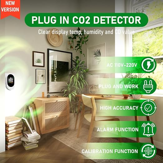 LSENLTY Upgraded CO2 Detector Plug in Wall Design, 3 in 1 Air Quality Detector - Image 5