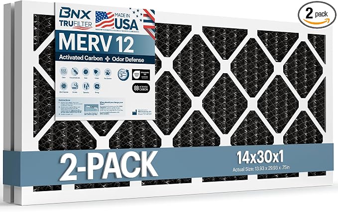 BNX TruFilter 14x30x1 MERV 12 Odor Defense AC Furnace Air Filter by BNX