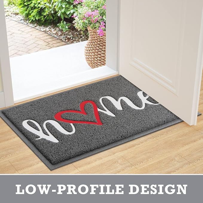 CozyBounty Black Door Mat Welcome Mats Home Non-Slip Doormat for Entryway Low-Profile Floor Mat for Yard, Garage, High Traffic Areas (36"x24", Grey)