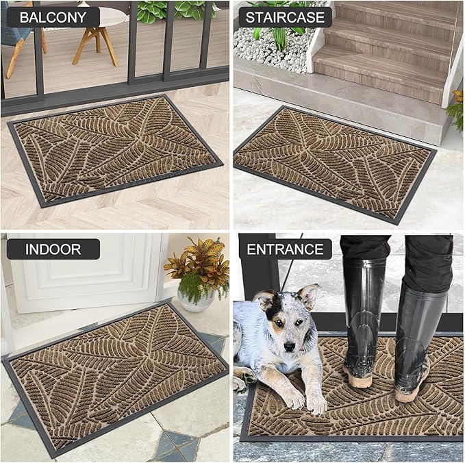 Colorxy Waterproof Doormat, Sturdy Natural Rubber Front Indoor Mat, Non Slip Low Profile Indoor Outdoor Door Mats, Stain and Fade Resistant Floor Mat, Easy Clean Patio Entrance Mat, 30''x17'', Brown