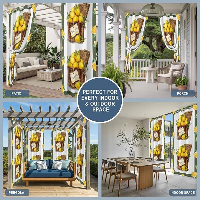 Lemon Outdoor Curtains for Patio Lemons in Baskets Summer Tropical Plants Green - Image 8