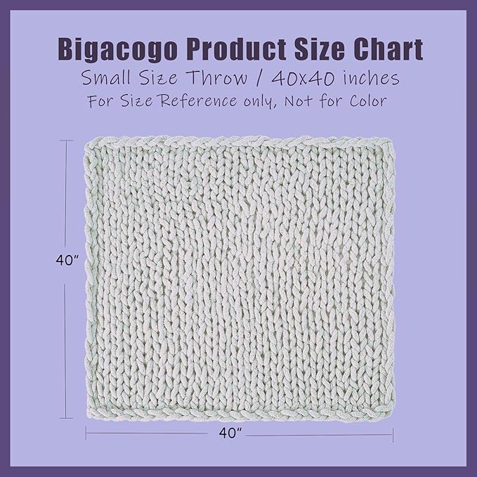 Bigacogo Chunky Knit Throw Blanket for Couch, 40x40 inches, 100% Hand Knitted with Thick Jumbo Chenille Yarn, Cozy Soft Large Rope Knot Cable Crochet Blankets for Sofa Bed Living Room, Yellow Green