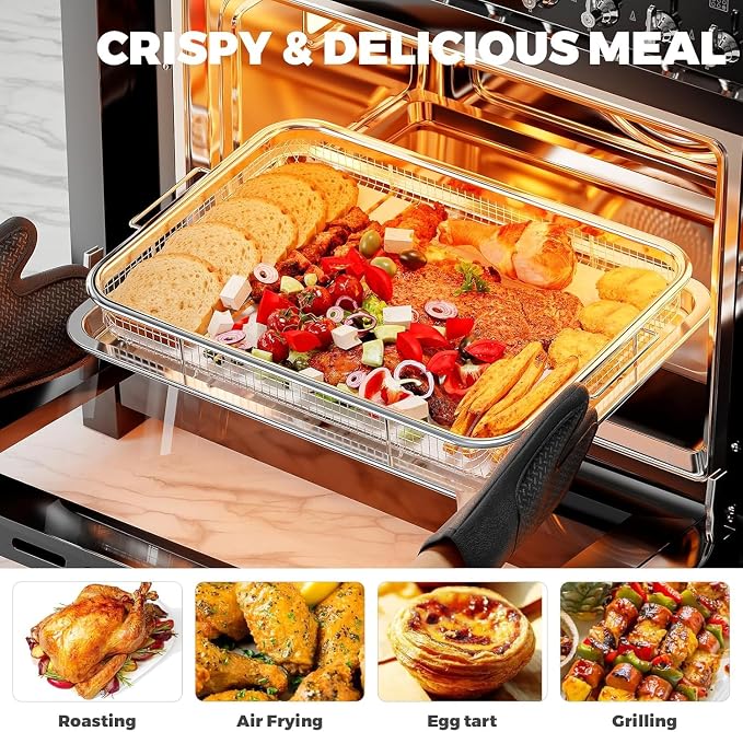 Air Fryer Basket for Oven, 2 Piece Nonstick Crisper Tray & Basket, Stainless - Image 2
