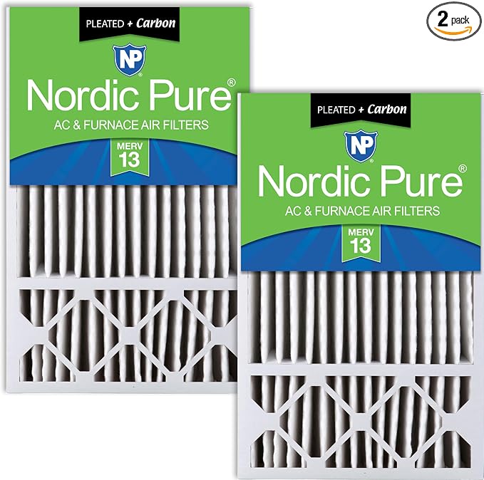 Nordic Pure 16x25x5 Pleated MERV 13 Plus Carbon Air Filters 2 Pack | Actual by NordicPure
