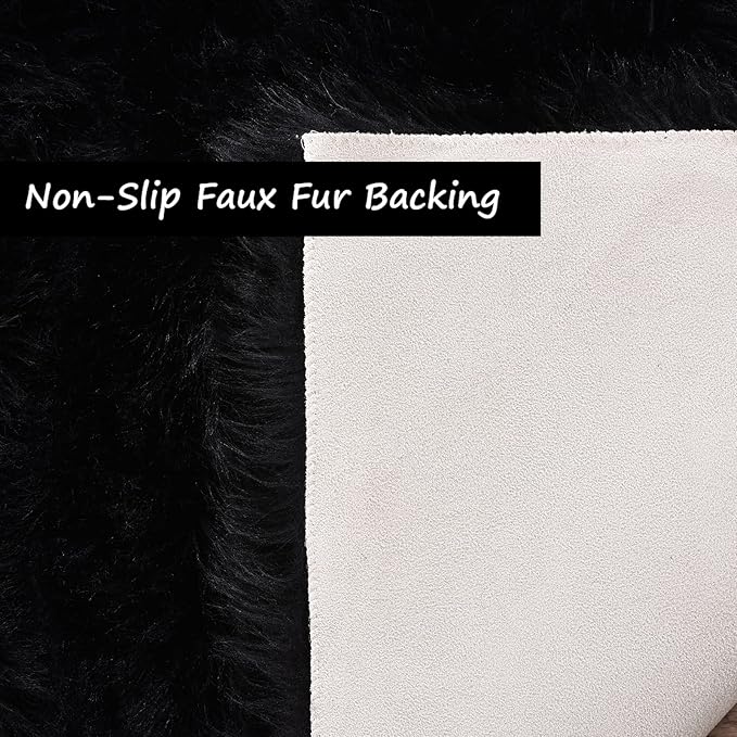 Goolela Black Faux Sheepskin Fur Rug 4x6 Fuzzy Furry Area Rug Black Fluffy Soft Shaggy Carpet for Bedroom Living Room Bedside Washable Sheepskin