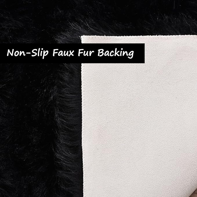 Goolela Black Sheepskin Area Rug 8x10 Fluffy Fuzzy Furry Shag Carpet for Living Room Bedroom Faux Fur Plush Rectangle