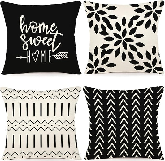 YCOLL Pillow Covers 20x20 Set of 4, Modern Sofa Throw Pillow Cover, Decorative Outdoor Linen Fabric Pillow Case for Couch Bed Car, Black