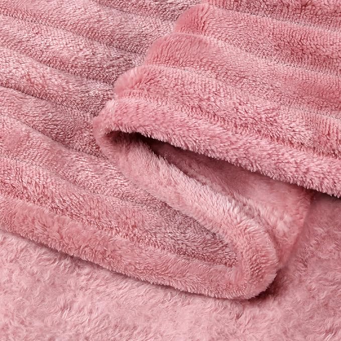 BEDELITE Fleece Blanket Twin Size – 3D Ribbed Jacquard Soft and Warm Decorative Fuzzy Blankets – Cozy, Fluffy, Plush Lightweight Throw Blankets for Couch, Bed, Sofa(Pink, 60x80 inches)