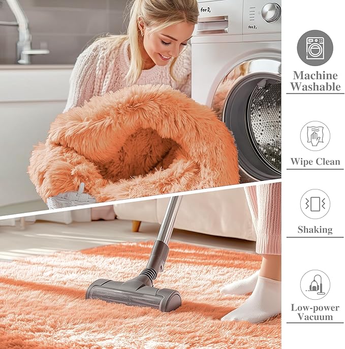 OLANLY 9x12 Machine Washable Large Area Rugs for Living Room, Bedroom, Soft Fluffy Shaggy Bedside Rug, Indoor Floor Carpet for Kids Girls and Boys, Dorms, Nursery, Home Decor, Muted Orange