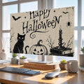 Happy Halloween Black Cat Smile Pumpkins Indoor TV Cover, Elastic TV Screen by Unknown