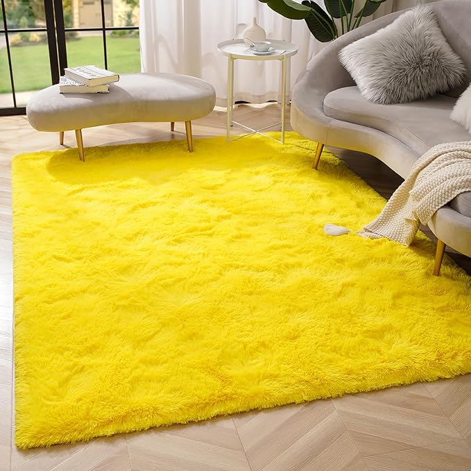Amearea Premium Soft Fluffy Area Rug Modern Shag Carpet, 5' x 7', Fuzzy Plush Rugs for Living Room Bedroom Kids Room Home Decor, Nursery Non Slip Indoor Shaggy Carpets, Yellow