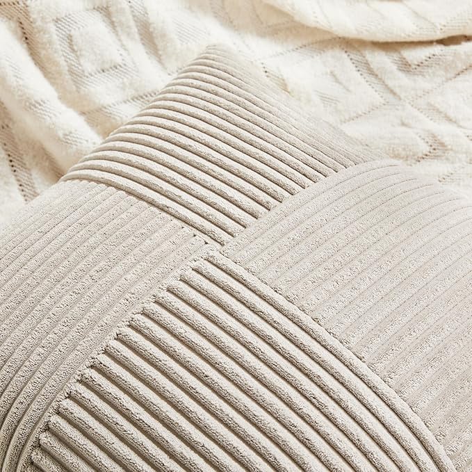 Fancy Homi 2 Packs Neutral Taupe Decorative Throw Pillow Covers 20x20 Inch for Living Room Couch Bed Sofa, Farmhouse Boho Home Decor, Soft Corss Corduroy Patchwork Accent Square Cushion Case 50x50 cm