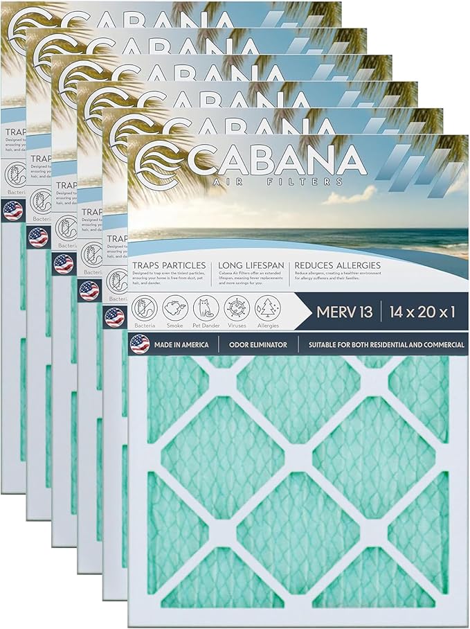 Cabana Filters 6-Pack 14x20x1 MERV 13 AC Furnace Air Filter by CabanaAirFilters