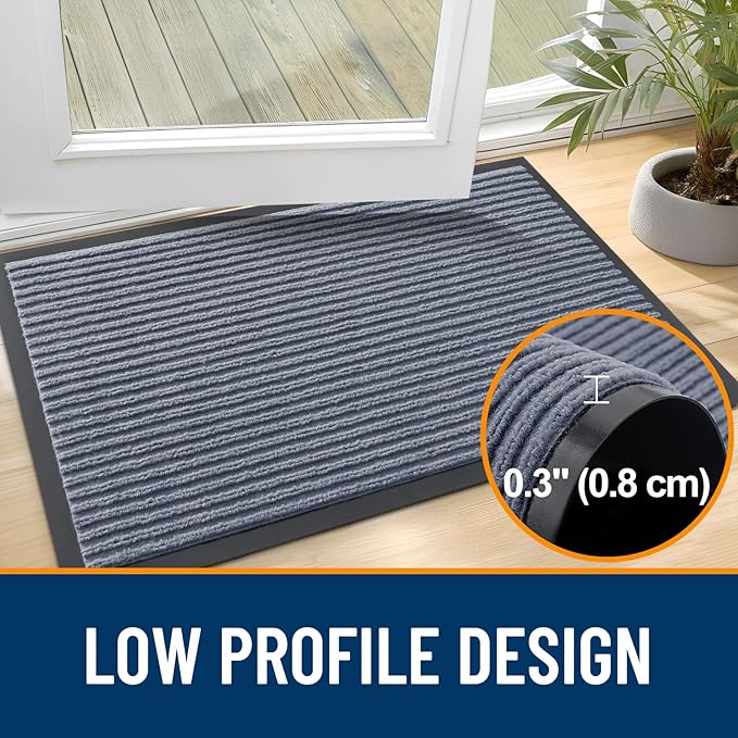 OLANLY Front Door Mat Indoor Outdoor Entrance, Waterproof Heavy Duty Doormat, Fade Resistant, Low Profile, Easy Clean Patio Porch Welcome Floor Mats for Entry, 59x40, Ash Grey