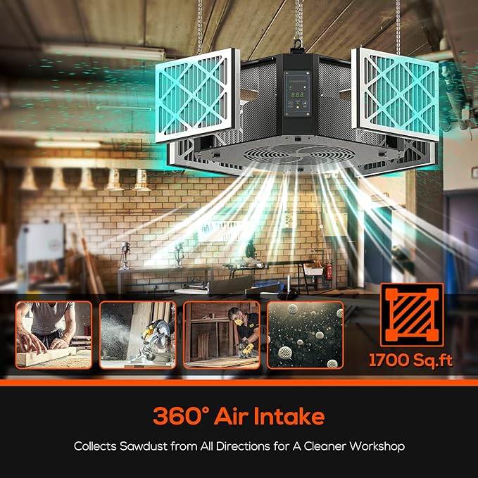 ABESTORM Air Filtration System Woodworking Built-in Ionizer, 1350CFM Hanging - Image 2