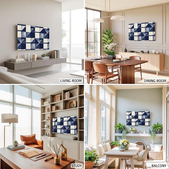 Navy Blue Block Abstract Geometric Indoor TV Cover, Elastic TV Screen Protector - Image 5