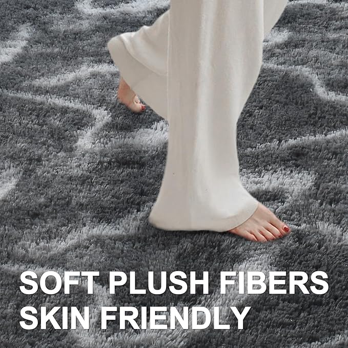 6x9 Ft Large Shag Rugs for Living Room Decor, Tie-Dyed Ultra Soft Fluffy Furry Area Rugs for Bedroom Indoor Floor, Aesthetic Carpet for Kids Home (Grey)