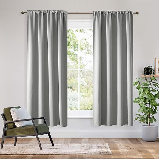 RYB HOME Bedroom Blackout Curtains 72 inches Long, 100% Blackout Thermal Insulated Noise Reducing Curtains for Living Room Nursury, 62 inches Wide by 72 inches Long, Silver Grey