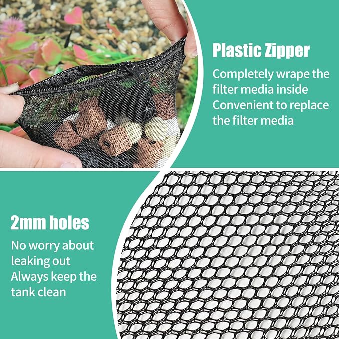 AQUANEAT 10pcs Aquarium Filter Media Bags, Fish Tank Coarse Mesh Bags - Image 3