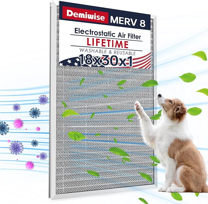 18x30x1 Electrostatic Air Filter, 8 Stage Washable Aluminum AC/HVAC Furnace by Demiwise