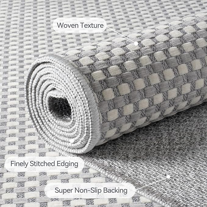 YDKGL Boho 2x8 ft Runners for Hallways Extra Long Woven Washable Kitchen Runner Mat Rugs Non Slip, Soft Entryway Laundry Hall Floor Runner Carpet for Indoor Backdoor Bedroom Hallway Living Room, Gray