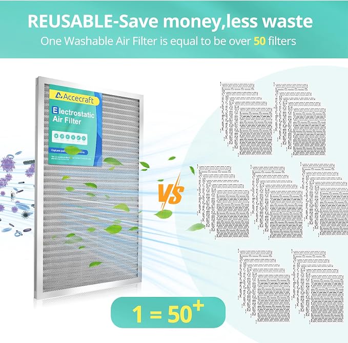14x14x1 Electrostatic Air Filter, Washable & Reusable Aluminum AC/HVAC Furnace - Image 4