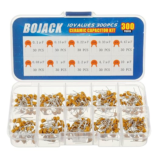 BOJACK 10 Values 300 Pcs Ceramic Capacitor 0.1 0.15 0.22 0.33 0.47 0.68 1 2.2 by BOJACK