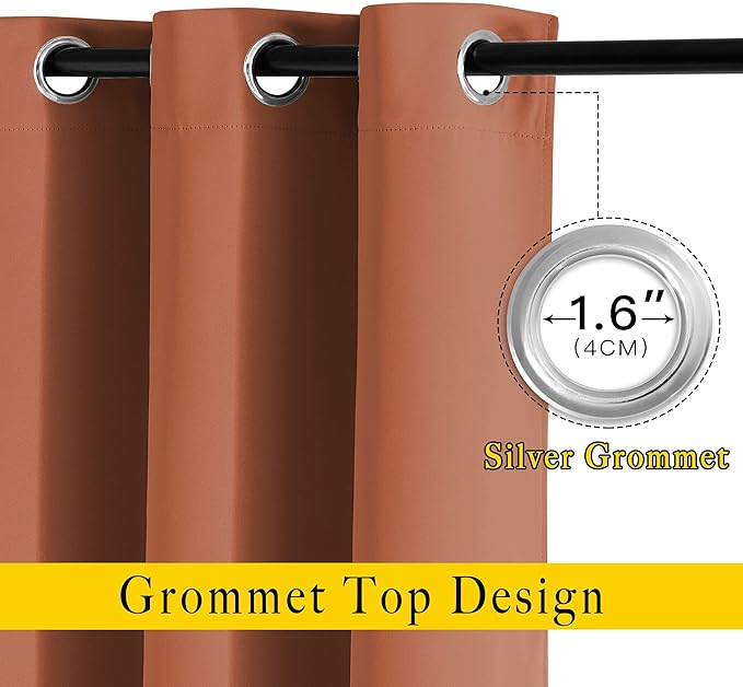 NICETOWN Blackout Window Curtains 72 inches Long, Thermal Insulated Grommet Room Darkening Window Treatments for Bedroom/Living Room, Burnt Orange, Set of 2, W37 x L72