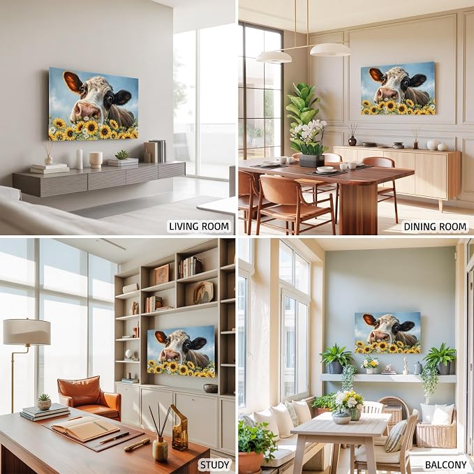 Farmhouse Animals Cow Indoor TV Cover, Elastic TV Screen Protector Sunflowers - Image 5