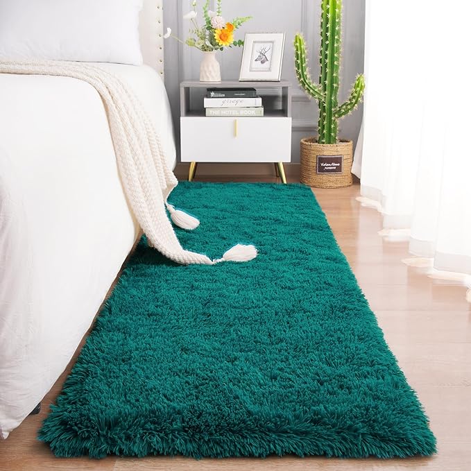 Chicrug Soft Runner Rug for Bedroom Living Room Plush Fluffy Rug 2x6 Feet, Shag Furry Runner Rug Carpet Non Shedding for Nursery Children Kids Girls Room Home Decorative, Teal