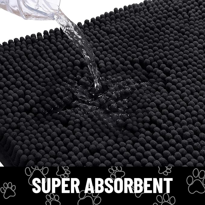 Smiry Dog Door Mat for Muddy Paws, Absorbent Dirt Trapper Non Slip Quick Dry Washable Chenille Mat for Mud Dogs, Entry Rug for Indoor and Outdoor (70x35 Inches, Black and White)