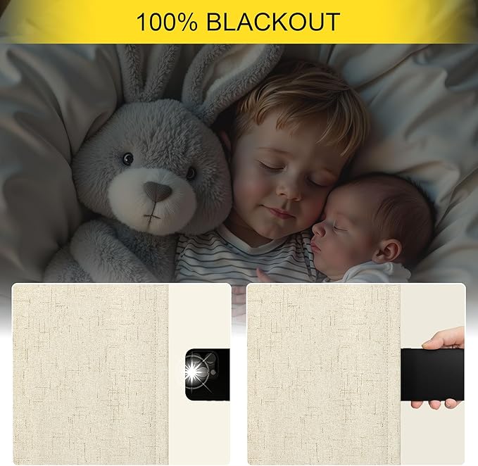 Burlap Colored Blackout Curtain 84 Inch Length 2 Panel Faux Linen Modern Farmhouse Living Room Darkening Curtain for Bedroom Window Black Out Drape for Sliding Glass Door Back Tab 7ft Long 52x84 Beige