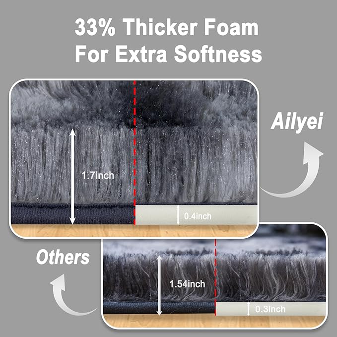 Ultra Soft Runner Rugs for Bedroom Hallways with Upgraded Non-Slip Rubber Backing & Thick Memory Sponge, 2 Packs 2x4 Feet Fluffy Shag Throw Area Rug for Bedside Dorm Tie-dye Dark Grey