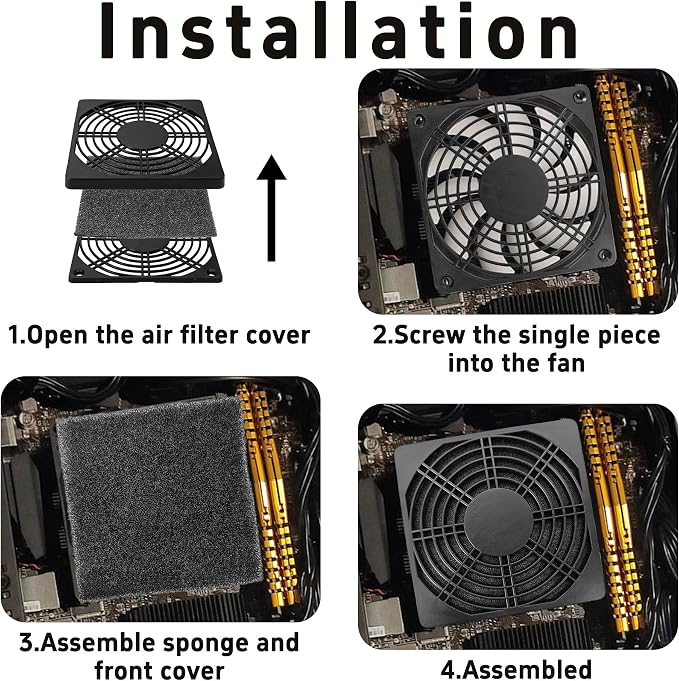 4PCS 120mm Black Square Plastic Cooling Fan Filter Cover Dust-Proof Mesh Screen - Image 6