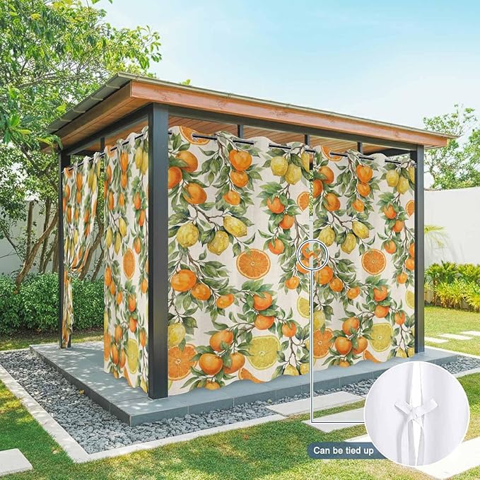 Lemons Yellow Orange Summer Plant Linen Outdoor Curtains - Image 7