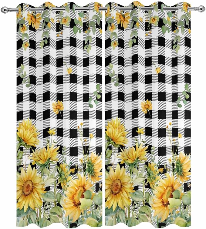 Sunflowers Outdoor Curtains for Patio Summer Floral Eucalyptus Leaf Buffalo - Image 9