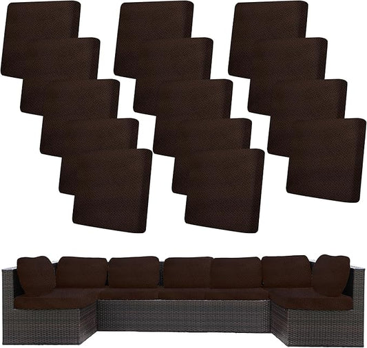 14Pcs Stretch Patio Cushion Covers,Outdoor Couch Covers Replacement,Outdoor Couch & Sofa Slipcovers,for Patio Furniture Cushion Covers,Washable Reusable Furniture Protector (Coffee,Cover Only)