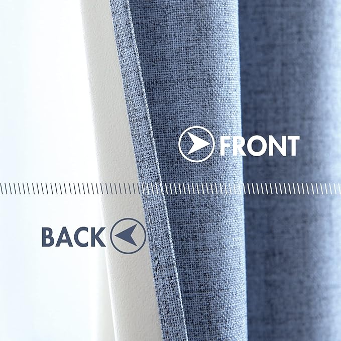 MIULEE Linen Texture Curtains for Bedroom Solid 100% Blackout Thermal Insulated Stone Blue Curtains Grommet Room Darkening Drapes for Living Room Nursery 52x108 Inch (2 Panels)