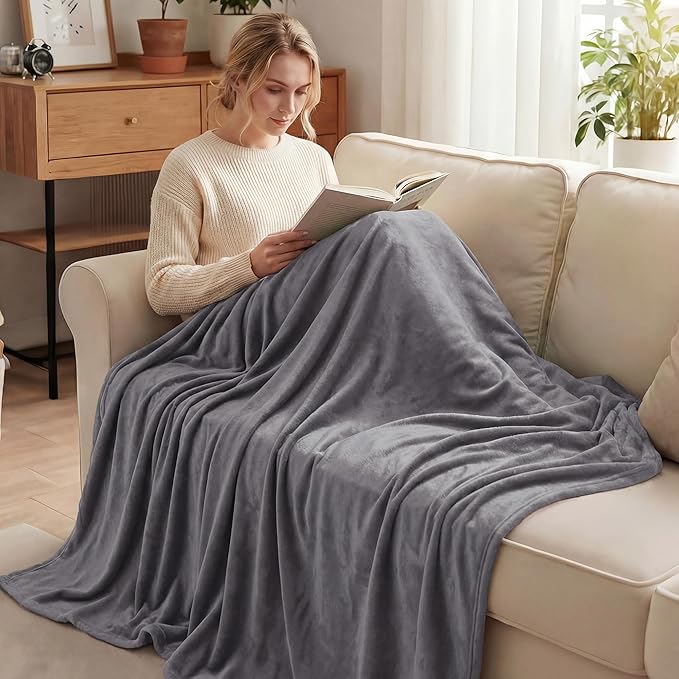 Exclusivo Mezcla Fleece Blanket Cal King Size for Bed, Super Soft and Warm, All Season, Cozy, Plush, Lightweight, 120x120 Inches, Dark Grey