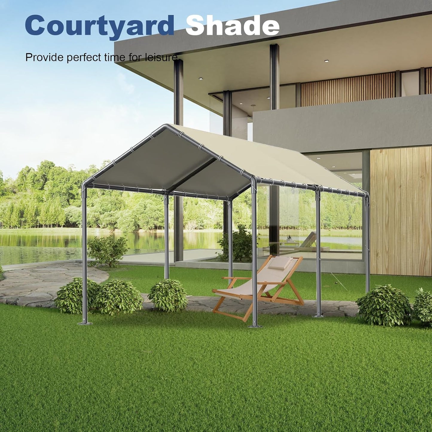 10x20ft Portable Car Tent Garage with UV Resistant Canopy, Easy to Assemble Portable Garage, Stable Carport for Car, Bike, Camp, Outdoor Storage (Beige)