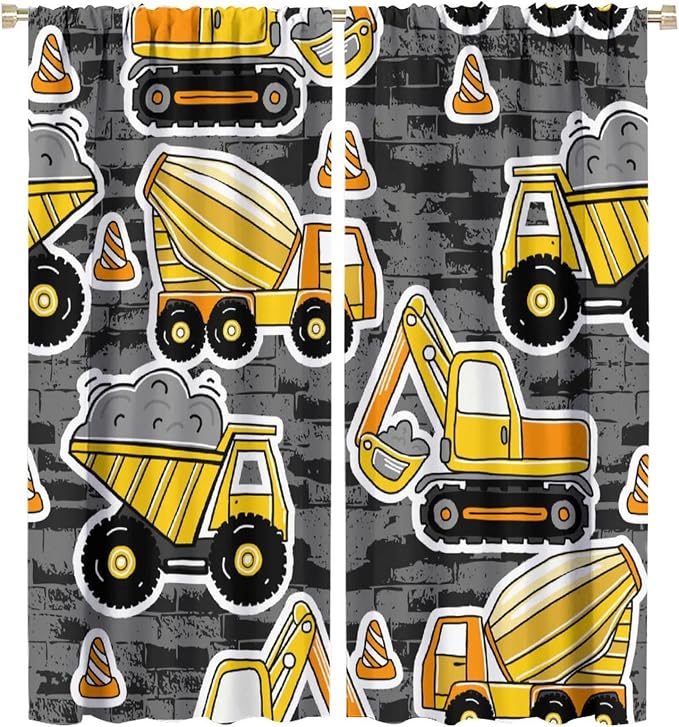 Kids Construction Excavator Window Curtains by SHElifestyle