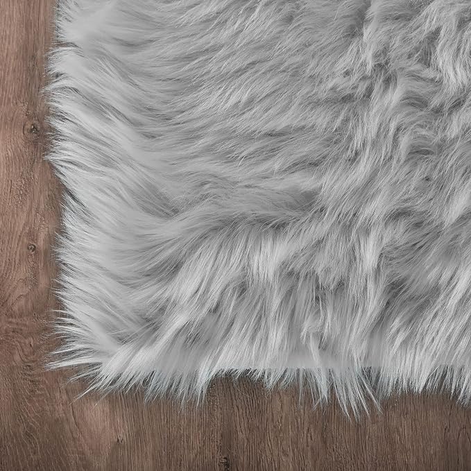 Latepis Runners 2x6 Grey Fur Faux Sheepskin Rug Washable Gray Area Rug Fluffy Fuzzy Rugs for Bedroom Runner Cushion Room Décor, Runner