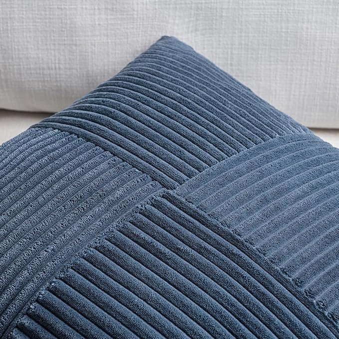 Fancy Homi 2 Packs Dusty Blue Samll Decorative Throw Pillow Covers 14x14 Inch with for Couch Bed Sofa, Rustic Farmhouse Boho Home Decor, Soft Corss Patchwork Corduroy Square Cushion Case 35x35 cm