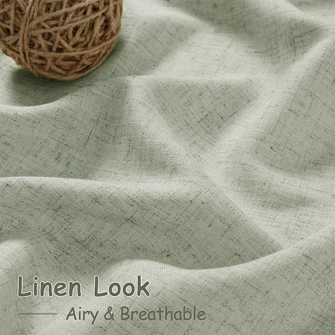 Sage Green Curtains 96 inches Long 2 panels for Living Room Back Tab Rod Pocket Semi Sheer Linen Draperies Muted Neutral Room Decor Earth Tone Pale Green Curtains 96 inch Length for Diningroom