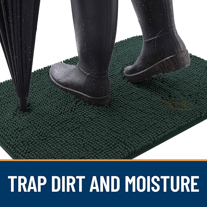 OLANLY Dog Door Mat for Muddy Paws 70x32, Absorbs Moisture and Dirt, Absorbent Non-Slip Washable Doormat, Quick Dry Chenille Mud Mat, Entry Indoor Entryway Carpet for Inside Floor, Blackish Green