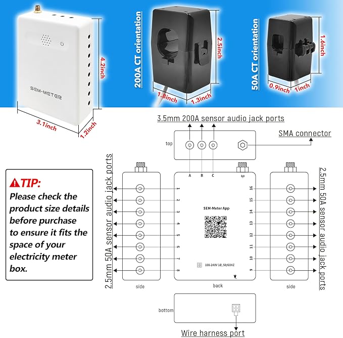 Smart Home Energy Monitor with 8 50A Circuit Level Sensors, Measure Power Usage - Image 8