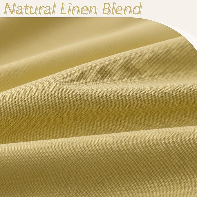 Guken Yellow 100% Blackout Linen Curtains 96 Inch Length 2 Panels Set for Living Room Bedroom Back Tab/Rod Pocket Thermal Insulated Black Out Drapes Room Darkening Window Curtains 96 Inches Long