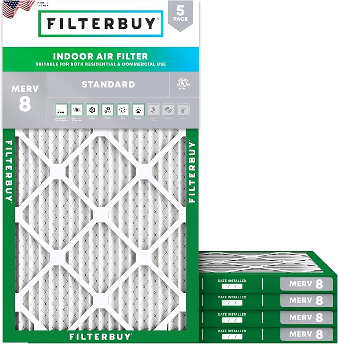 Filterbuy 12x25x1 Air Filter MERV 8 Essential Dust & Allergy Defense, by Filterbuy